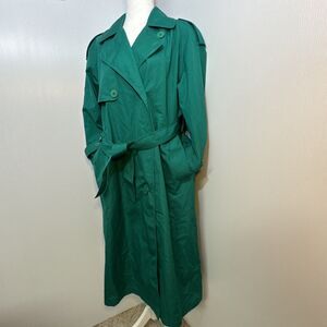 Towne by London Fog Women’s 6P Trench Coat Green Belted Lined Retro‎ Classic